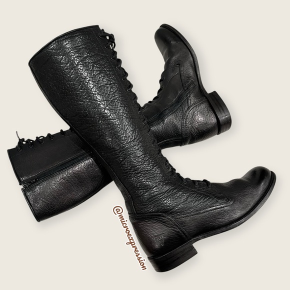 $625 Frye Vienna Tall Black Genuine Leather Lace Up Knee High Zip Riding Boot - Picture 14 of 15